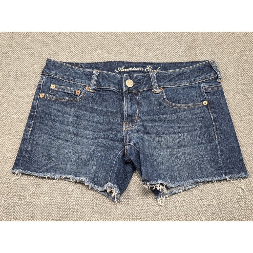 American Eagle Outfitters Womens Dark Wash Raw Hem Stretch Denim Shorts Size 6